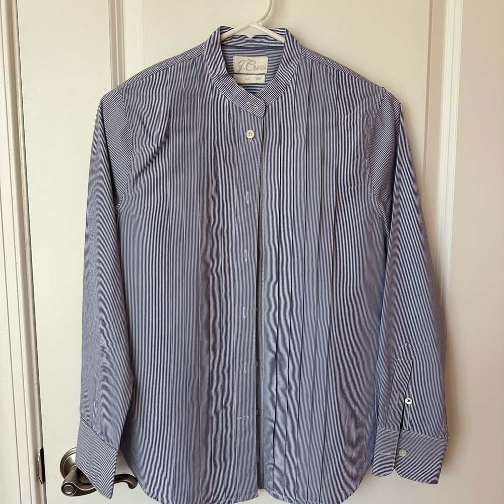 Thomas Mason for J. Crew Women's Blue Striped Tuxedo Shirt